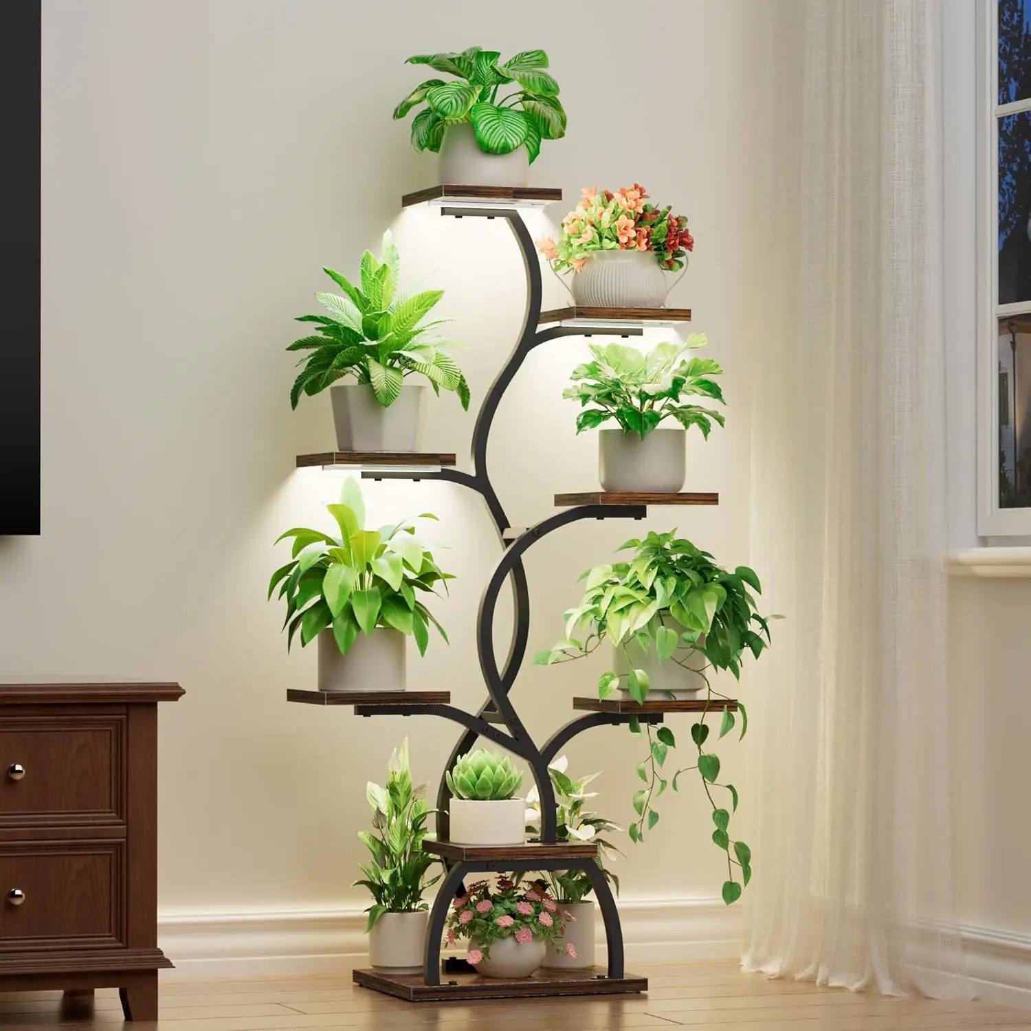 

8-Tier Plant Shelf with Grow Lights, 49" Tall Indoor Corner Stand for Living Room & Balcony