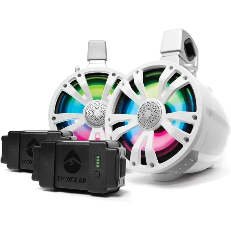 

Tower Powersports Marine Waterproof Sealed 8-inch 2-Way – Battery-Powered Bluetooth Amplified Speaker 2-pc Set– Whit