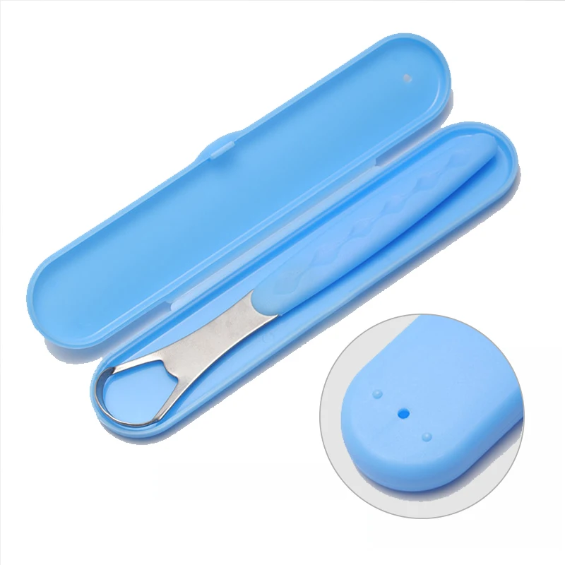 4 Colors Stainless Steel Tongue Scraper Cleaner Plastic Handle Adult Oral Hygiene Care Tool for Removing Bad Breath