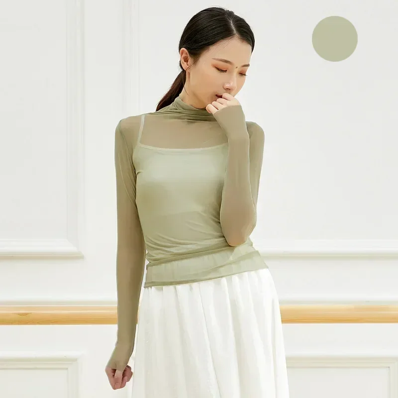 Adult Mesh Turtleneck Belly Dance Top Transparent Blouse Shirt Costume for Women Oriental Dance Clothes Dancer Wear Clothing
