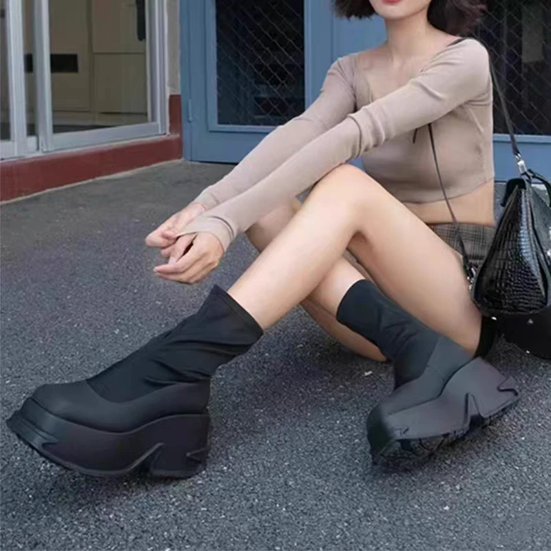 جديد الأحذية النسائية منصة أحذية عالية الكعب 2025 مصمم جورب أحذية الشتاء مضخات القوطي تشيلسي الأحذية أحذية مشي Mujer بوتاس #5