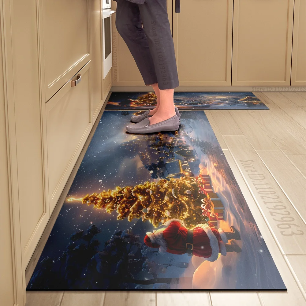 

Christmas Polyester Waterproof Oilproof Anti-Slip Mat Soft Floor Rug for Kitchen Bathroom Bedroom Living Room - Christmas Themed