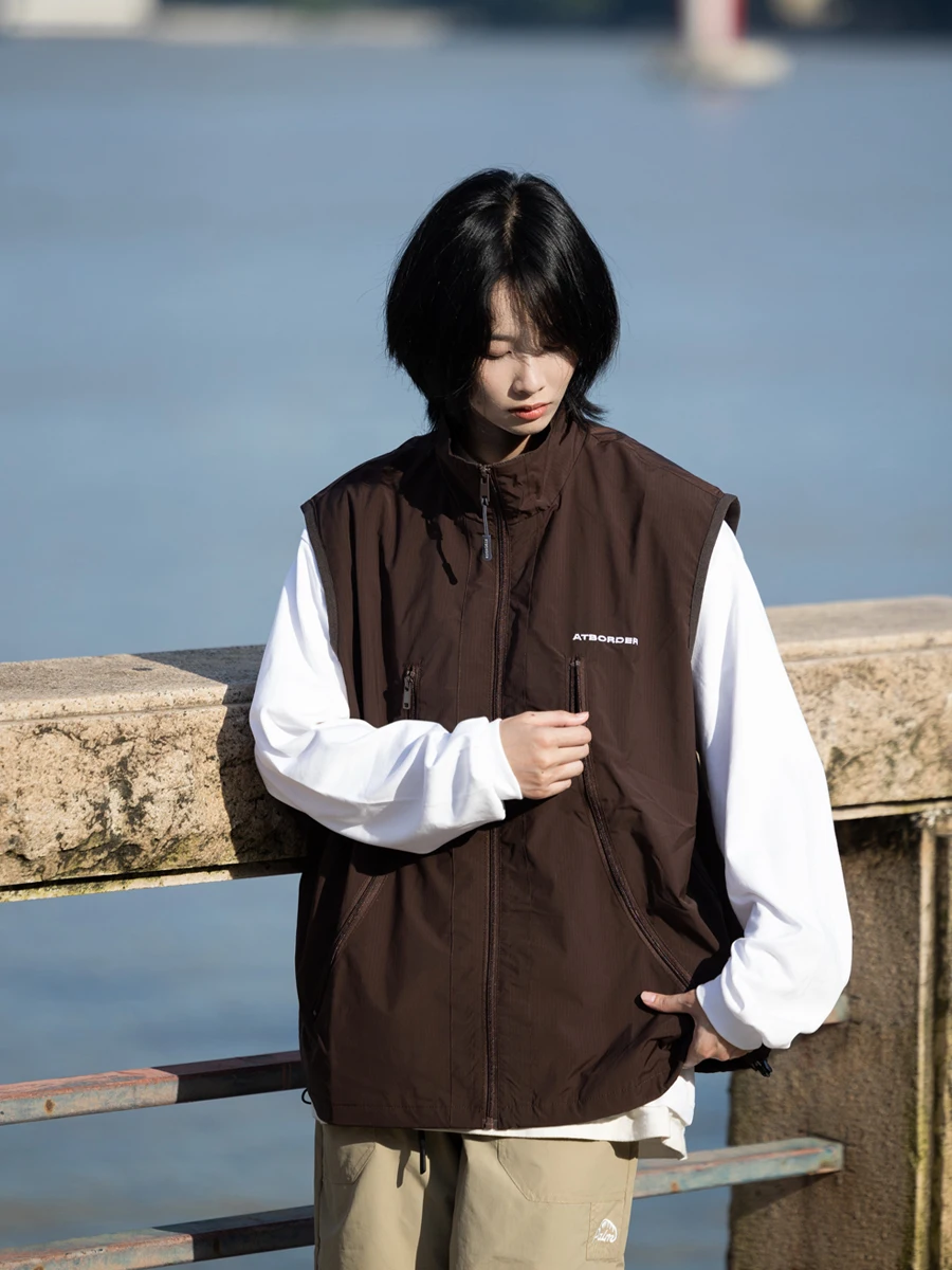 

Ретро-жилет в японском стиле для активного отдыха, весенне-осенний, свободный, повседневный, с воротником-стойкой, с множеством карманов, модный, для активного отдыха