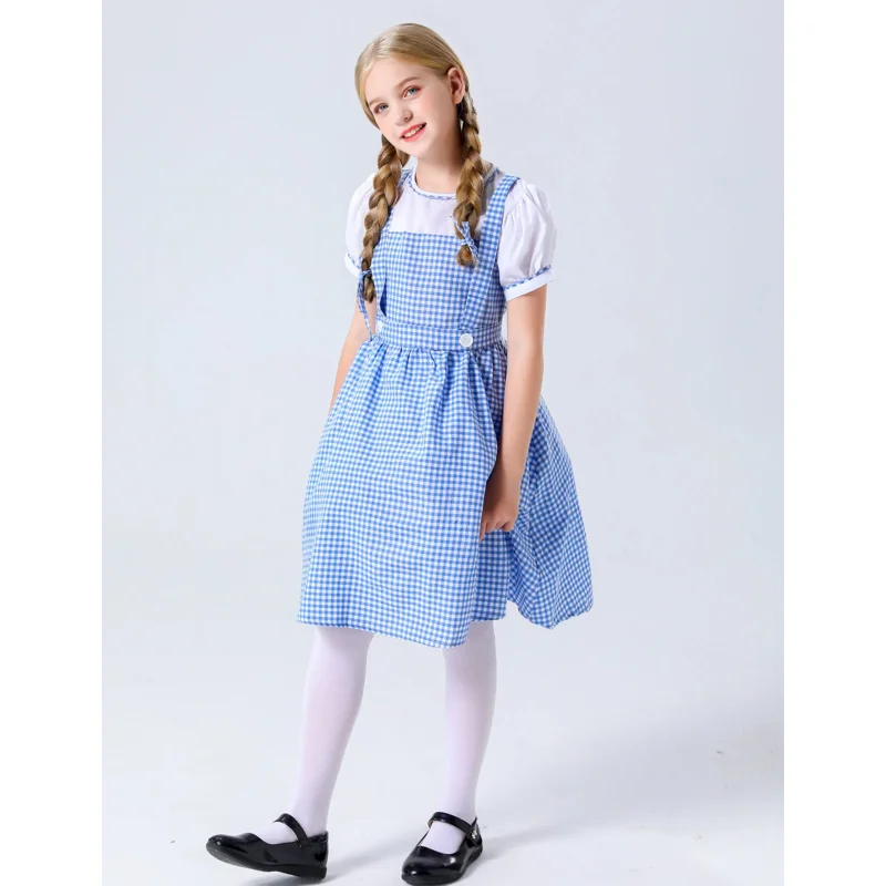 فستان وصيفة الهالوين الأزرق مع رباط شعر للفتيات ، بذلة لطيفة ، حفلة موسيقية أوكتوبرفيست