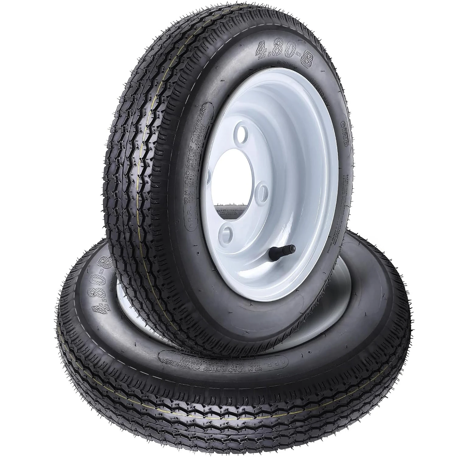 

Шина прицепа в сборе 4,80-8 4,80x8 480-8, 6-слойный грузовой диапазон C, 4 наконечника на 4-дюймовом ободе с белыми спицами, подходит для путешествий/кемпера/дорожника/лодки