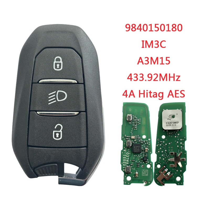 TXK009035-1 dla Peugeot inteligentny klucz zdalny 3 przycisk 433.92MHz 4A Hitag AES Chip 9840150180 IM3C A3M15