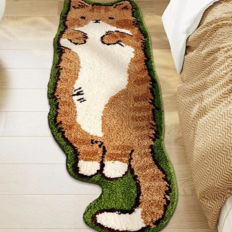 40x120cm Kawaii Cat Shaped Rug Carpet Irregular Soft Plush Bedside Carpet Non-slip Bedroom Floor Mat Doormat Cat Rugs Floor Mat