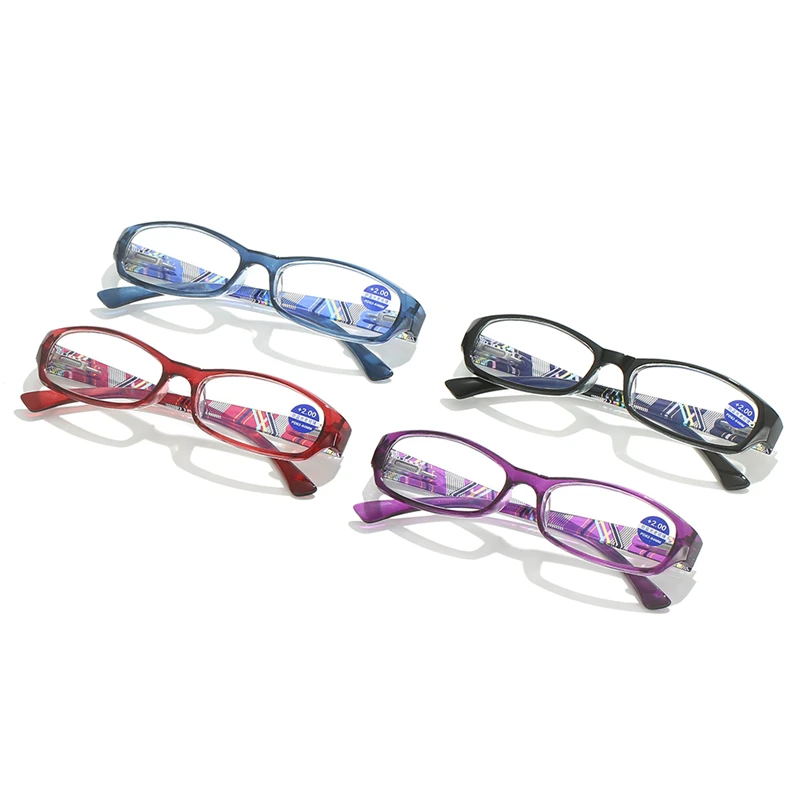 4 Pack Reading Glasses Women Anti Blue Light Fashion Ladies Rectangular Readers Spring Hinge with Pattern Print Eyeglasses