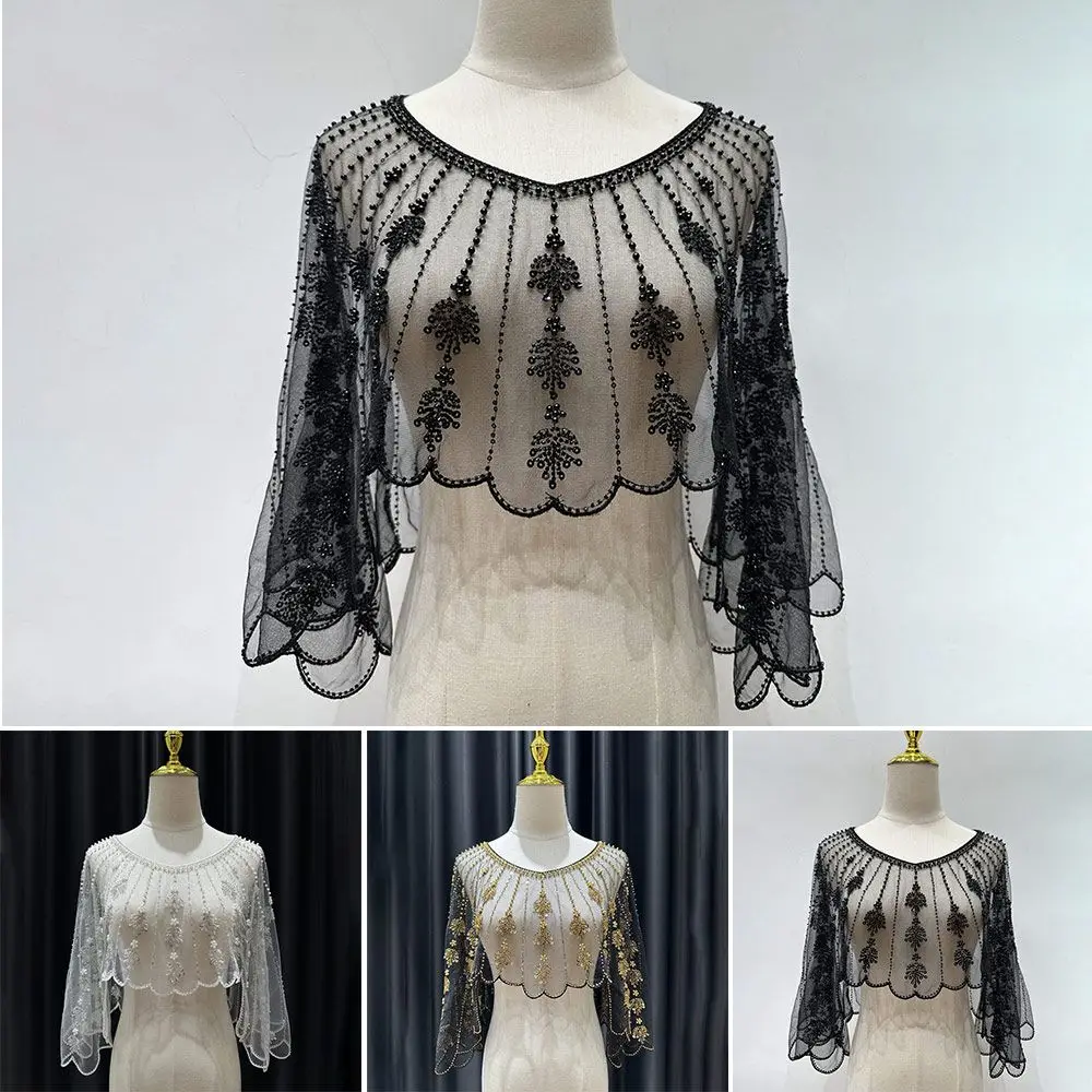 Fashion Sequin Embellished Flapper Shawl Beaded Multiple Colors Sequin Shoulder Shawl 1920s Sheer Lace Evening Wrap Women