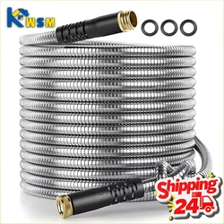 25-75ft Stainless Steel Garden Hose Metal Water Hose Patio Outdoor RV Car Wash Hose Watering Gun Hose Gardening Accessories