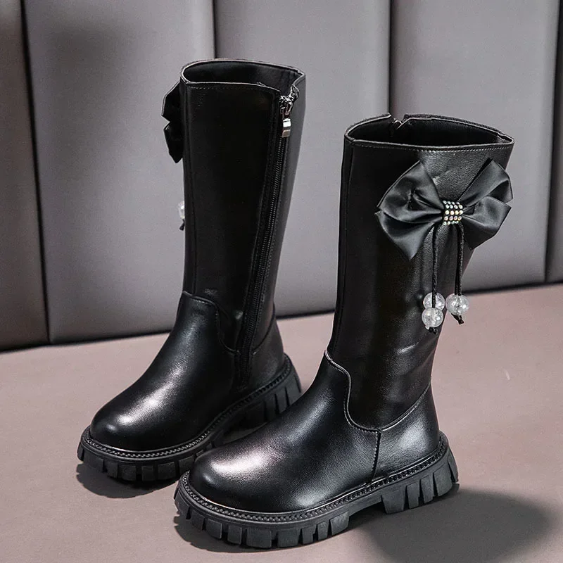 Girl Boots Long Sleeved Princess Boots Fashion Childrens Boots High Sleeved Boot Autumn Winter New Girl Soft Soled Leather Boot