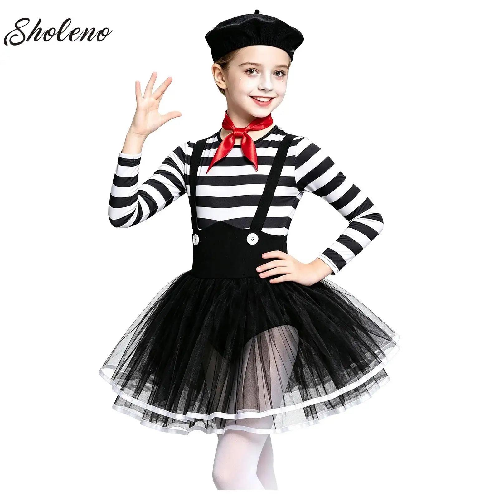 Girls Layered Ruffled Bodice Tulle Skirted Leotard with Hat Jazz Ballet Dancewear Circus Clown Magician Costume Stage Outfits
