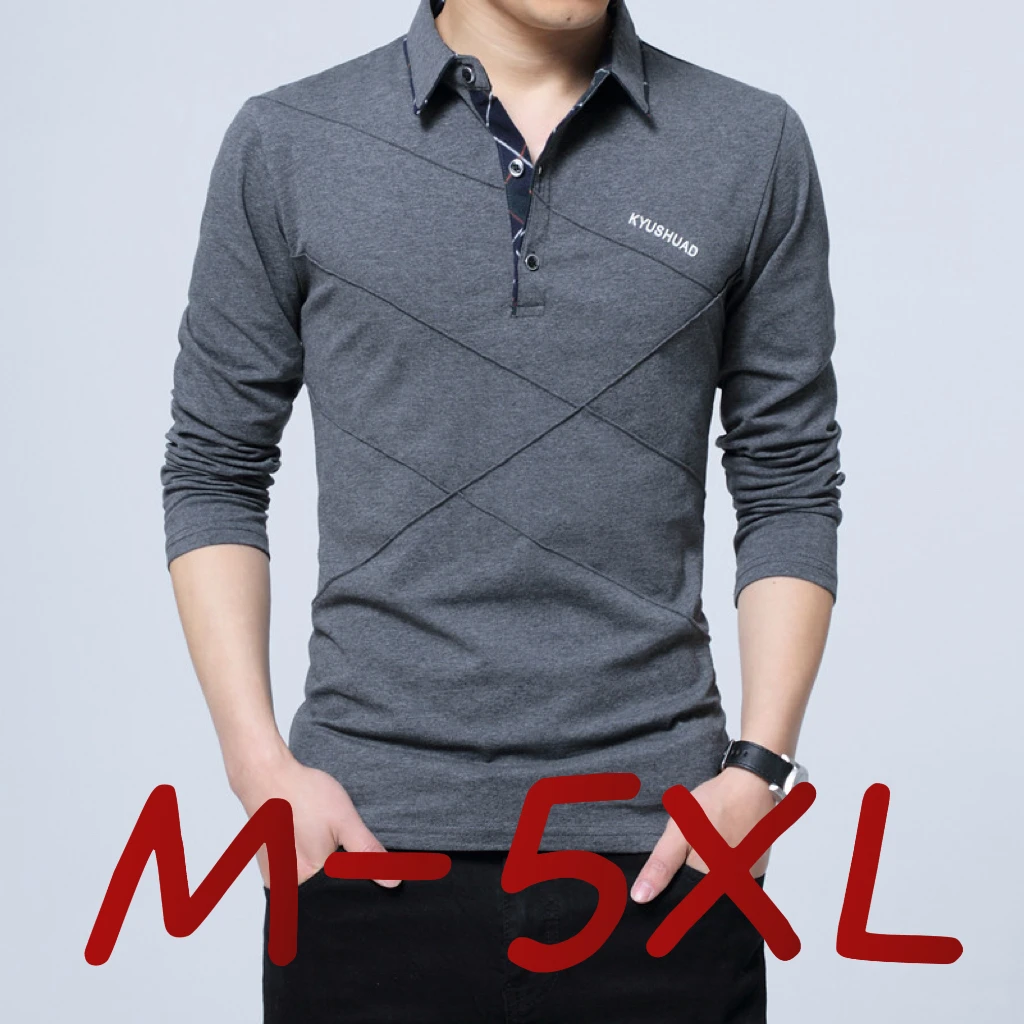 

Мужская футболка с длинным рукавом больших размеров, хлопковые футболки с отложными полосками для мужчин, мужские рубашки поло на весну и осень