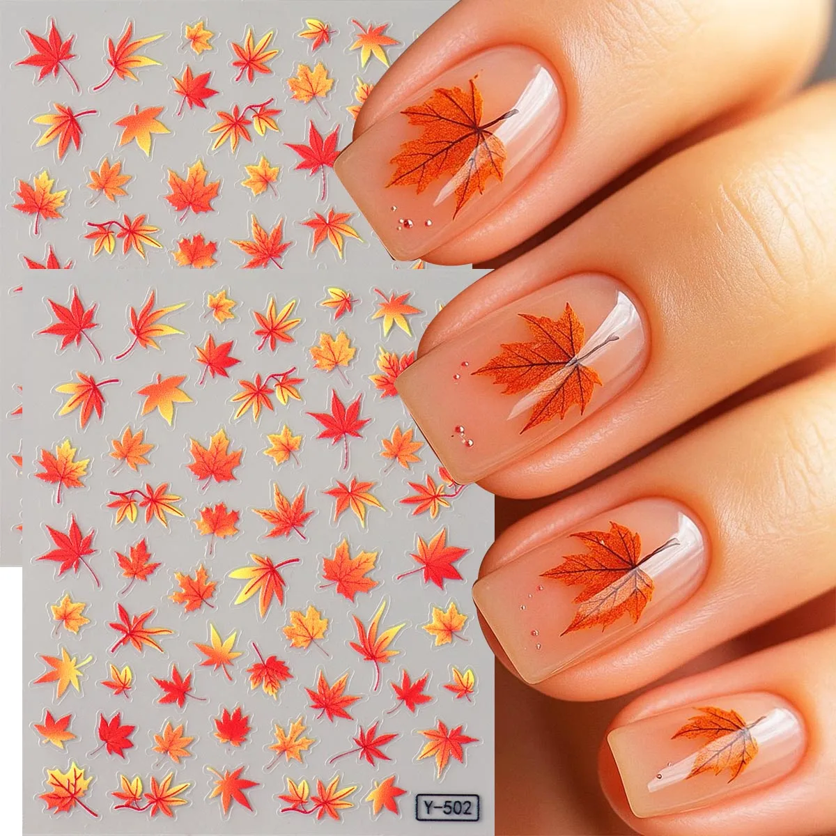 2pcs Fall Maple Leaf Nail Stickers Autumn Leaves Maple Leaves Self Adhesive Nail Decals Orange Yellow Leaves Sliders Decor