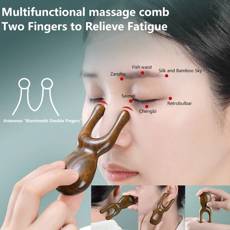 Sandalwood Massage Comb With Acupoint Map Body Meridian Comb Thickened Nose And Eye Massage Comb Promote Blood Circulation