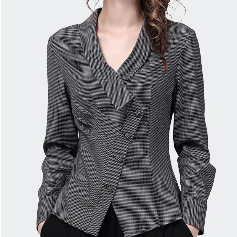 Women Casual Lapel Elegant Long Sleeve Vintage Harajuku Office Lady High Streetwear Single Breasted  Chic Tops New