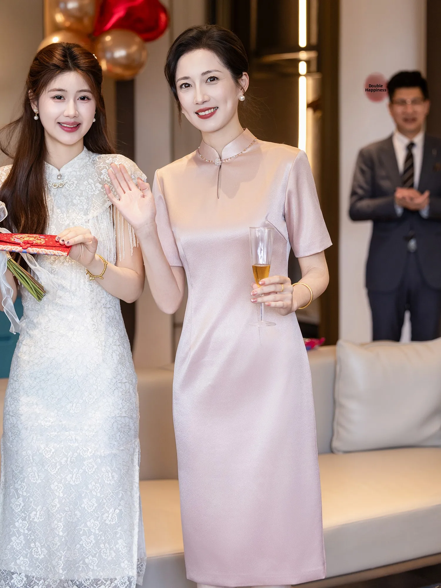 

Pink Wedding Dinner Party Mother of the Bride Simple Elegant Mid-Length Vintage Style Polyester Blend Short Sleeve