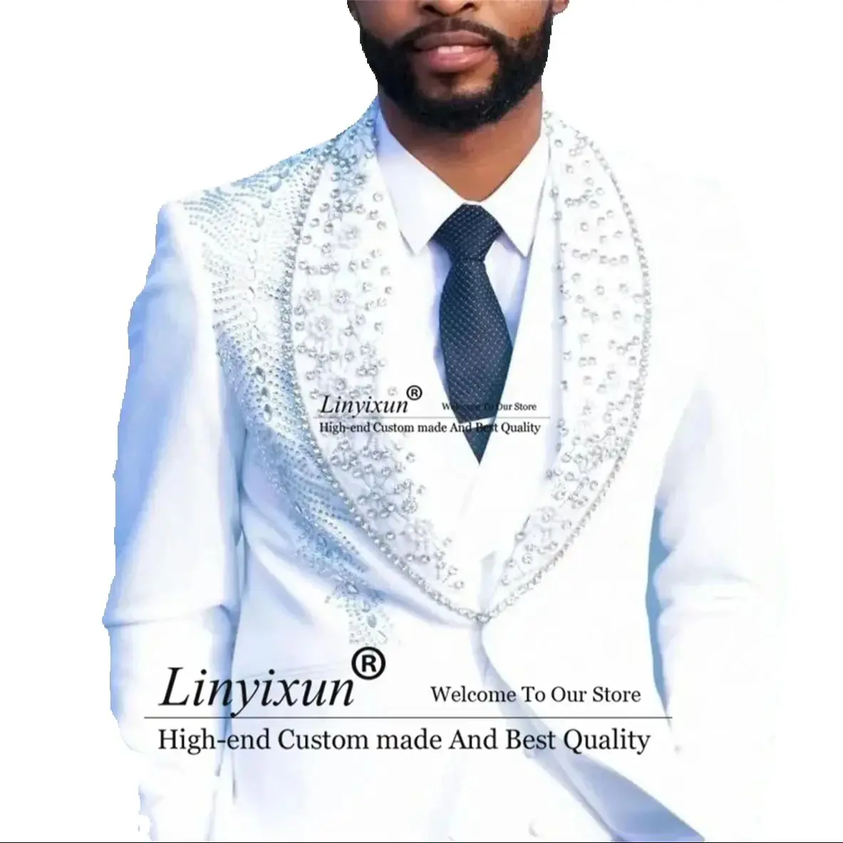 

Sparkly Beaded Crystals Men Suits Customized Shawl Lapel Groom Wedding Tuxedos 2 Pieces Sets Classic Male Blazers Ropa Hombre