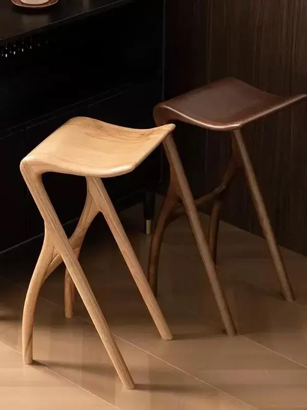 Nordic Solid Wood Bar Chair Designer Island Stool High Foot Stool Household Bar Stool