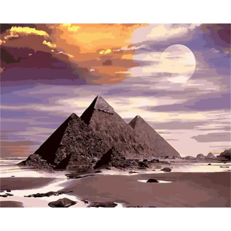 

RUOPOTY Frame Painting by Numbers Pyramid Landscape Acrylic Paints Painting by Numbers Scenery Painting Home Decor