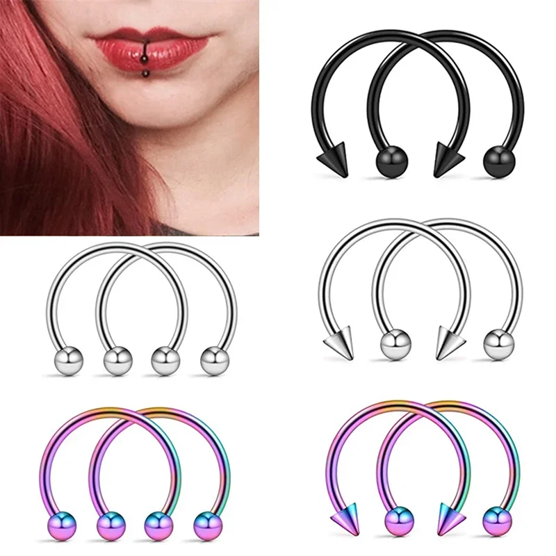 Punk C Shape Steel Nose Ring Horseshoe Lip Ring puncture Hook Clip Earrings Septum No Allergic Body Piercing Jewelry Nose Rings