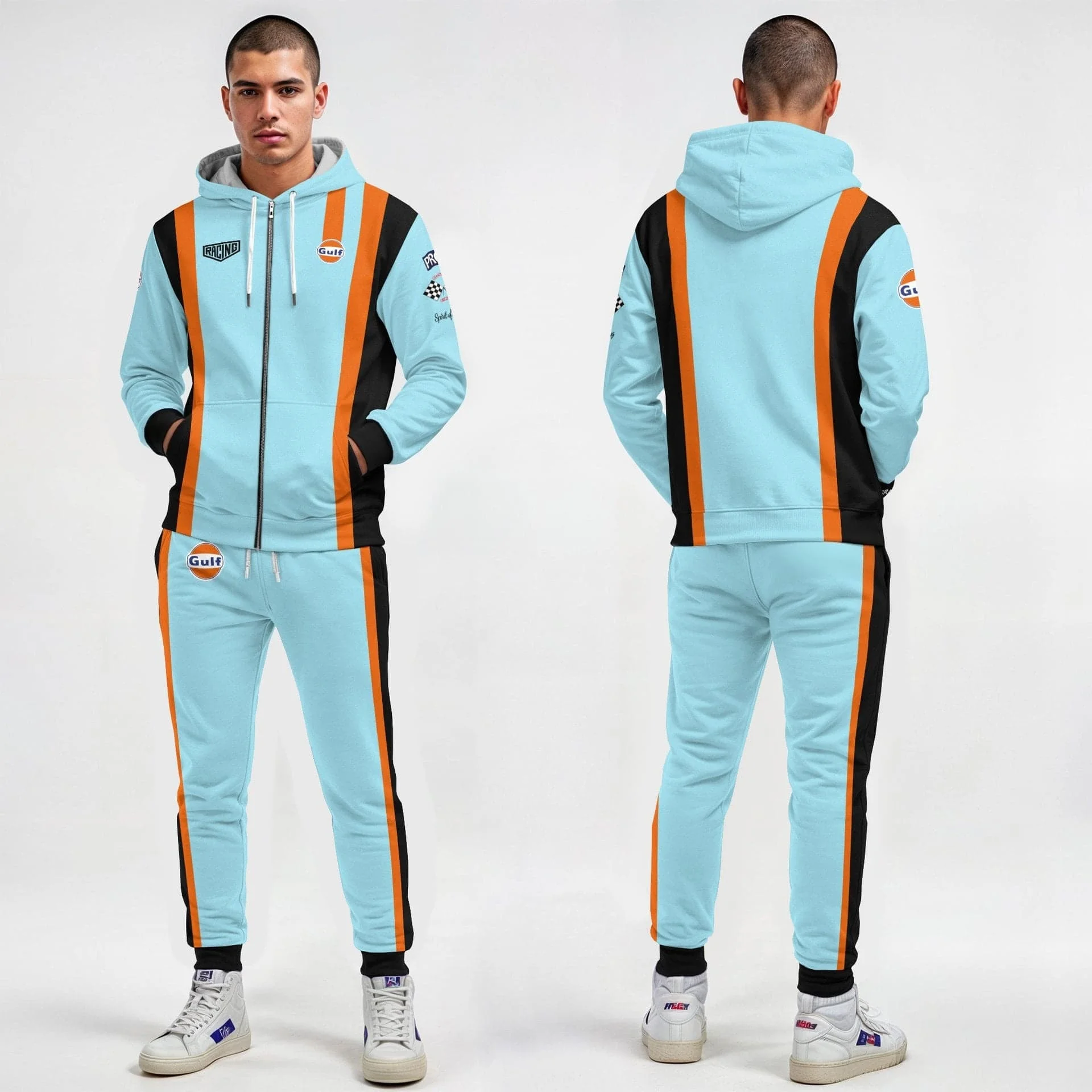 Men  Racing Tracksuit Set Zip Up Hoodie+Jogger Pant Motorsport Outfit 2 Piece Racing Suit Streetwear Sportswear Racing Fan New