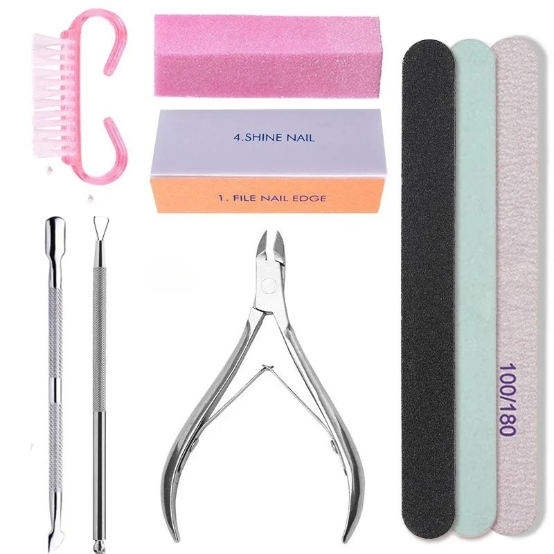Nail Set Art Sand Files Buffer Sponge Block Brush Nail Scissors Kit With Cuticle Nipper Manicure Set UV Gel Polish Tools