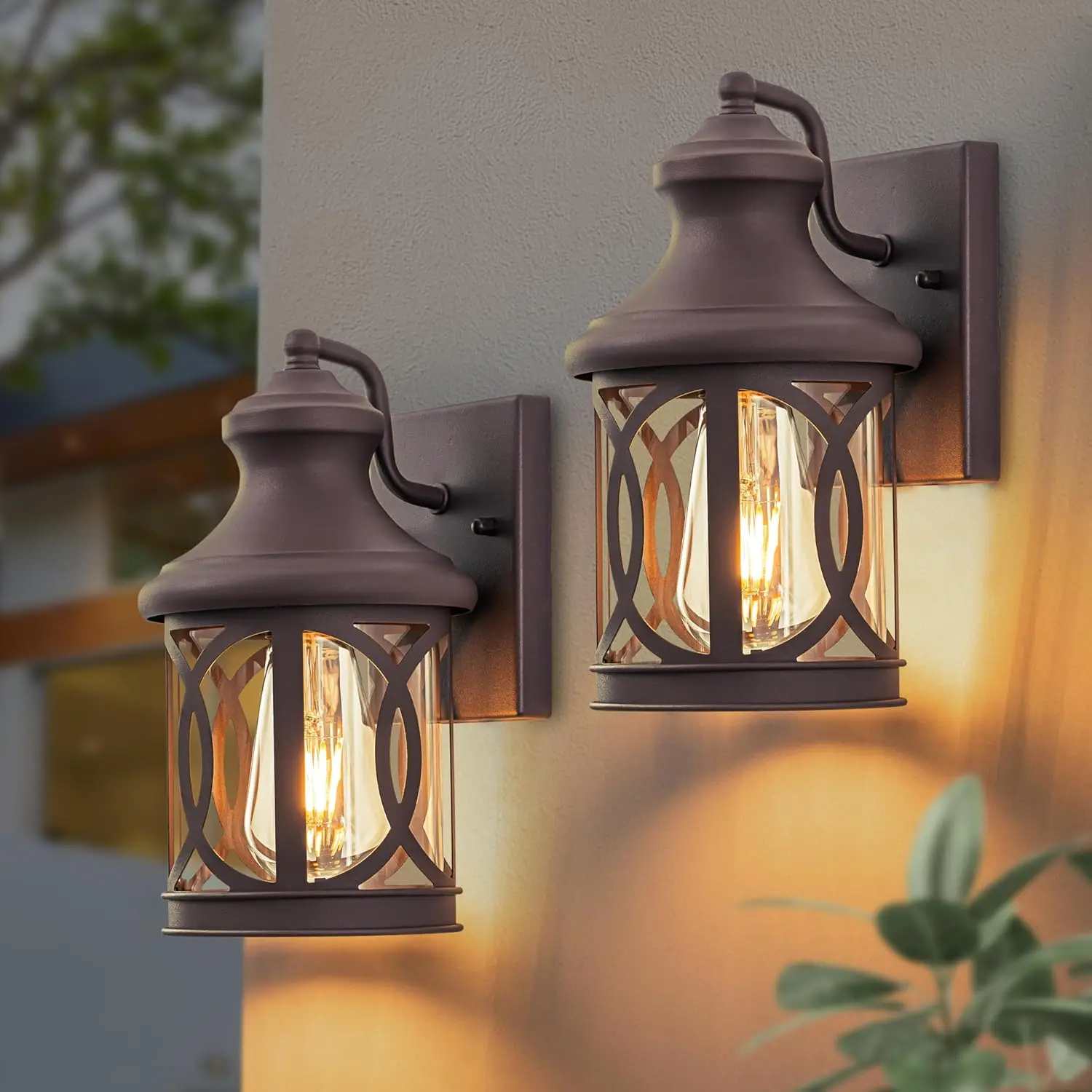 

2-Pack Outdoor Wall Lights, Waterproof Bronze Sconce with Clear Glass for Garage Patio Front Door