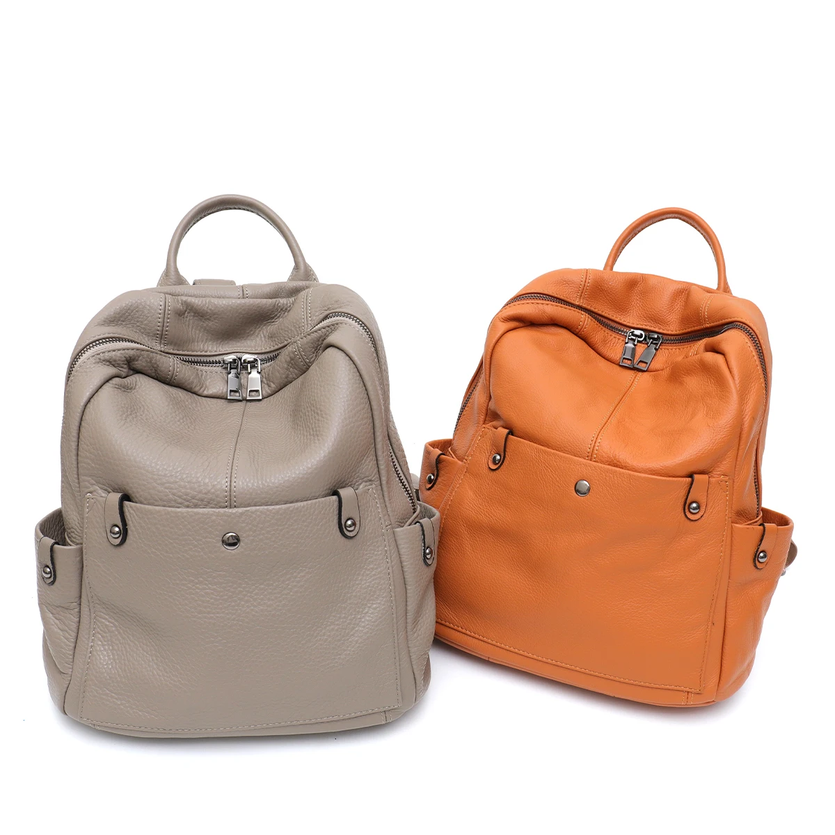 SC Multi Pockets Large Capacity Daily Backpack Unisex Casual Travel Business College Knapsack Soft Genuine Cowhide Versatile 