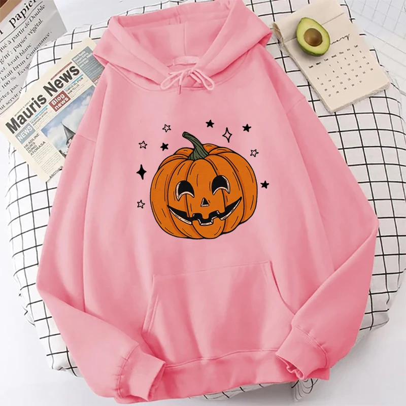 Halloween labu cetak Hoodies kaus musim dingin pakaian wanita Y2k warna murni Harajuku Hoody pria kasual lengan panjang pullover