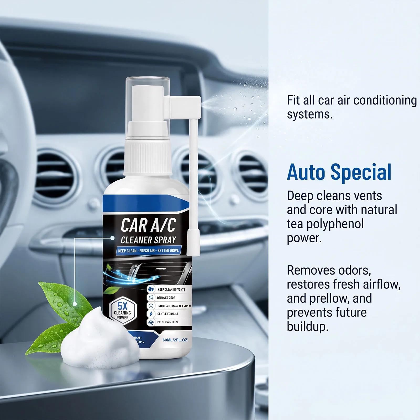 Klimaanlagen-Reinigungsspray für Autos, entfernt Geruch, Staub und Schimmel, Schaumreiniger für Klimaanlagenlüftungsschlitze, geeignet für die meisten Autos, SUVs und Fahrzeuge – Detail 5
