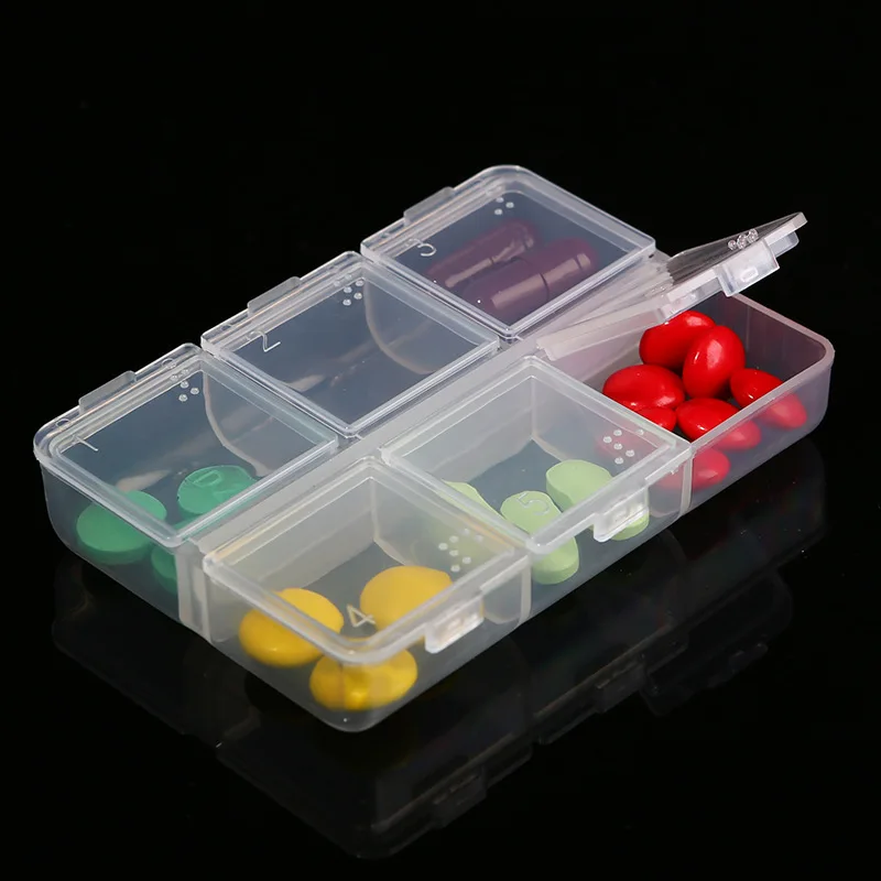 One week portable medicine box, mini transparent small medicine box, 6-grid travel medicine box, PP plastic medicine storage box