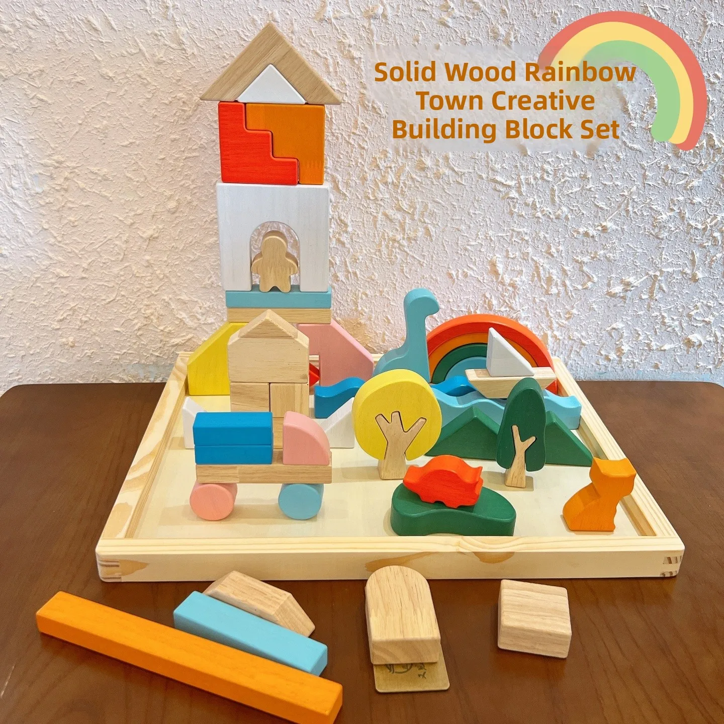 

Креативные деревянные строительные блоки Rainbow Town: развивающие игрушки для детей, творческие игровые сценарии, миниатюрные архитектурные конструкции