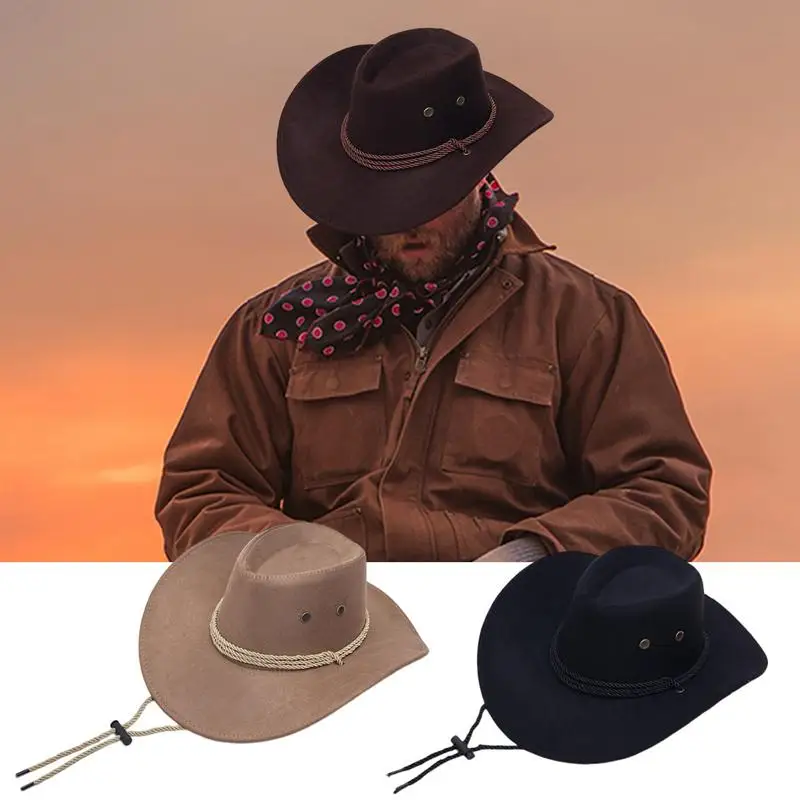 Western Cowboy Hats Fashionable Vintage Big-edge Gentleman Cowgirl Jazz Hat Holidays Parties Cosplay Hat For Outdoor Camping