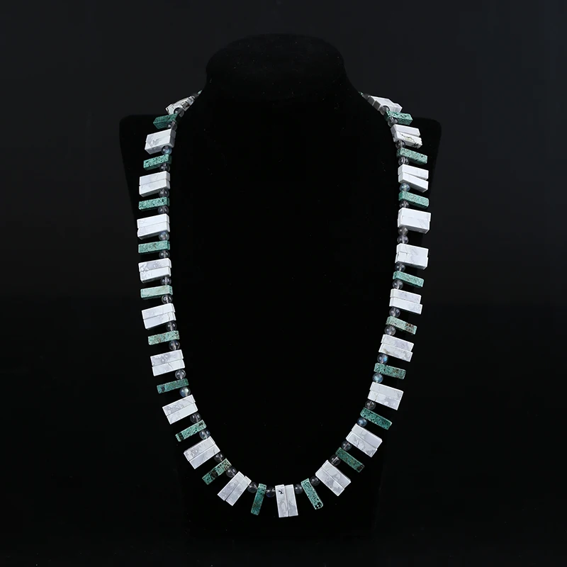 Natural Stone Necklace for Women, African Turquoise Labradorite and Howlite Beads, Handmade Jewelry, Gift, 5mm,14x4mm, 54cm, 45g