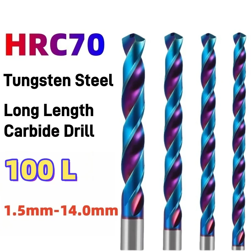 

HRC70 55 CNC Carbide Twist Drill Bit100mm Long Length For Cast Iron Metal Aluminum Hole Machine Tool 1.5-14.0mm