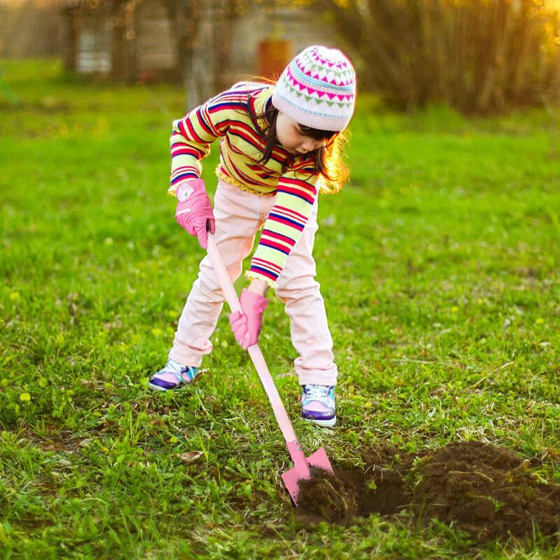 1/4 szt. Mini Zestaw Narzędzi Ogrodowych Zabawka Grabie Spadochronka Motyka i Grabie do Liści Odłączane Rękojeści z Prawdziwego Drewna Łatwe w Użyciu do Zbierania Liści na Trawniku