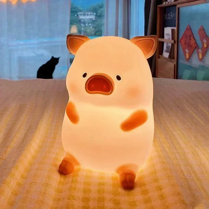 

Настольный подарок для украшения комнаты: домашний светодиодный силиконовый ночник Lulu Pig с сенсорным управлением, перезаряжаемый через USB.