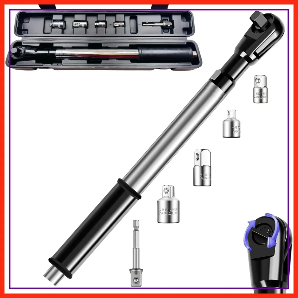 

1/2" Offset Extension Wrench Impact for Electric Drill, 3/8" & 1/4" Socket Adapters, 17.1" Long, for Tight Spaces