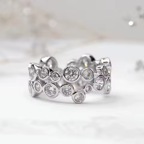Huitan Exquisite Round Cubic Zirconia Combined Irrefular Finger Ring for Women Luxury Silver Color New Wedding Band Jewelry