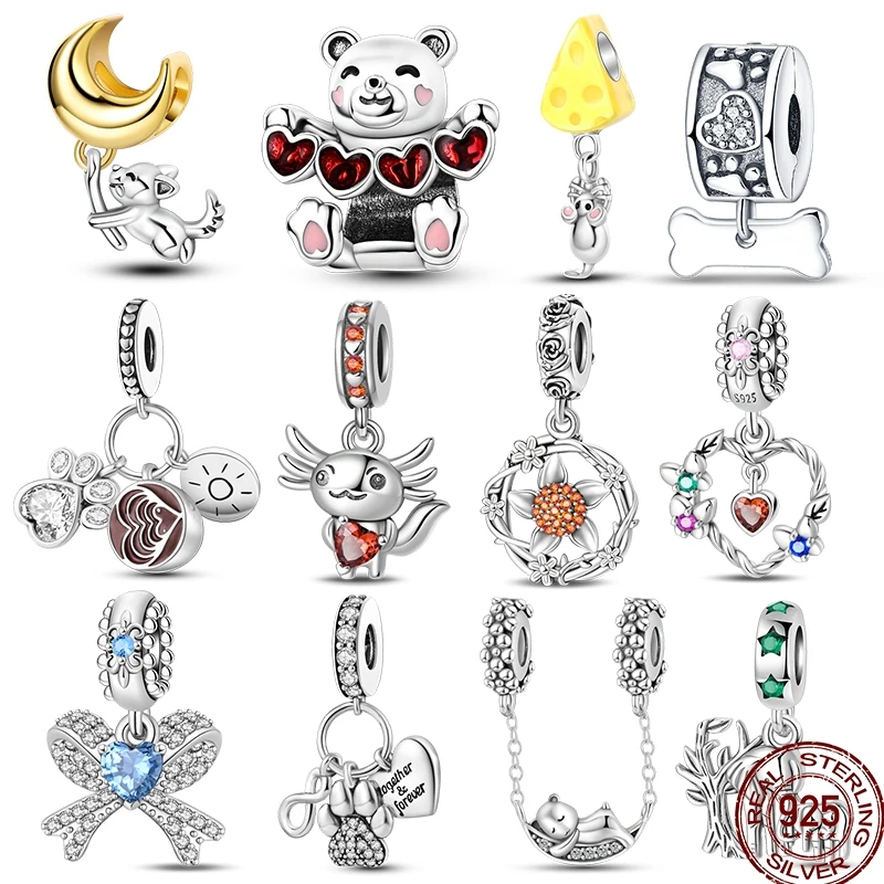 

925 Sterling Pets Cute Pets Bear Blue Bowl Of Glittering Lits Of Stone Bead Beads Are Suitable Fit Pan Original Bracelet Diy