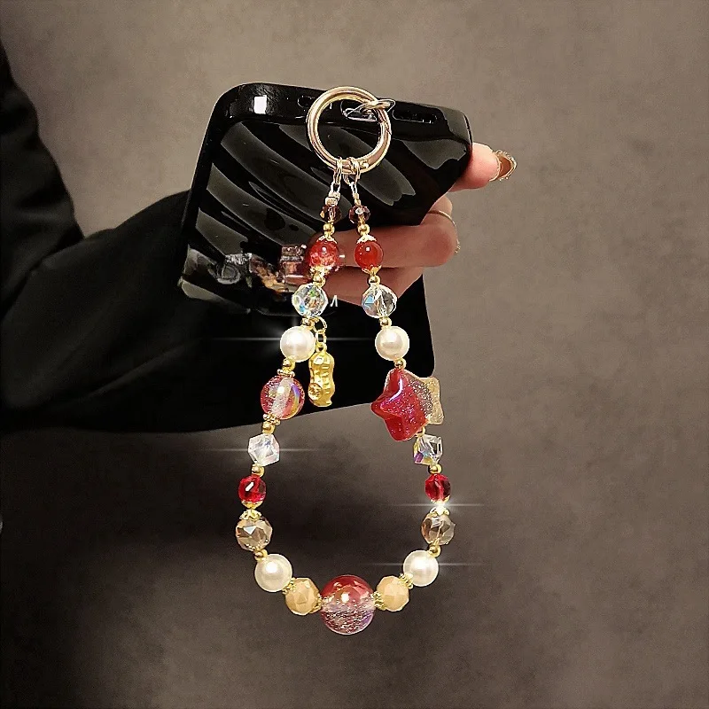 

Роскошный ремешок для телефона с пентаграммой на запястье, короткая цепочка, звездное небо, браслет с хрустальными бусинами, подвесная веревка для телефона, модный чехол для телефона, аксессуар