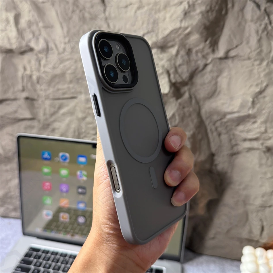 Luxury Magnetic Matte Translucent Armor Shockproof Frame Case For iPhone 11 12 13 14 15 16 Pro Max For Magsafe Wireless Cover
