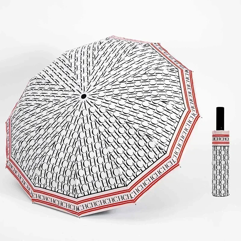 ch-モノグラム-フルプリント-ポータブル折りたたみ傘-日常の日焼け対策-uvカット-日よけと雨兼用
