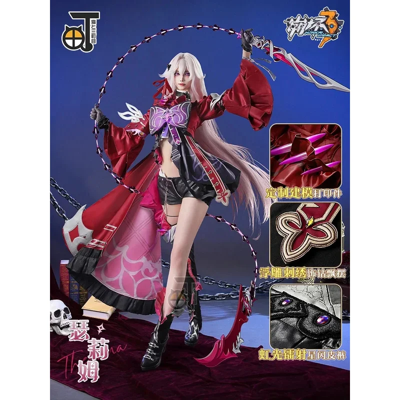 Disfraz de Cosplay de Honkai Impact 3rd Thelema Nutriscu, juego de peluca, uniforme de estrella Honkai, vestido, horquilla, medias, capa, fiesta de Halloween