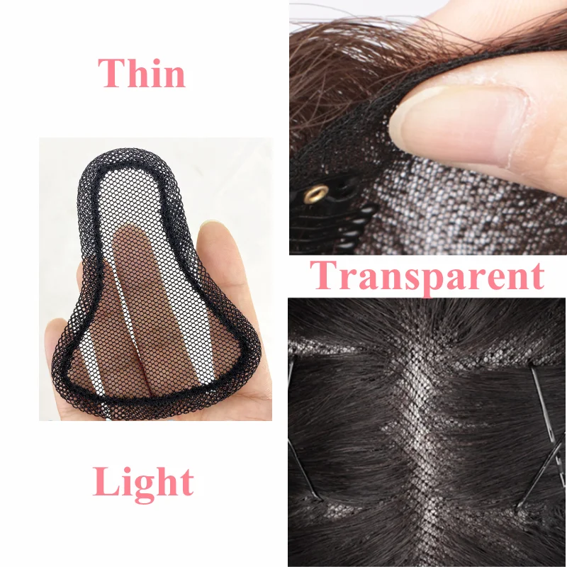 9x11cm Swiss Lace Human Hair Women Topper Hairpieces Clips In with 3D Air Bang for Women Mild Hair Loss Volume