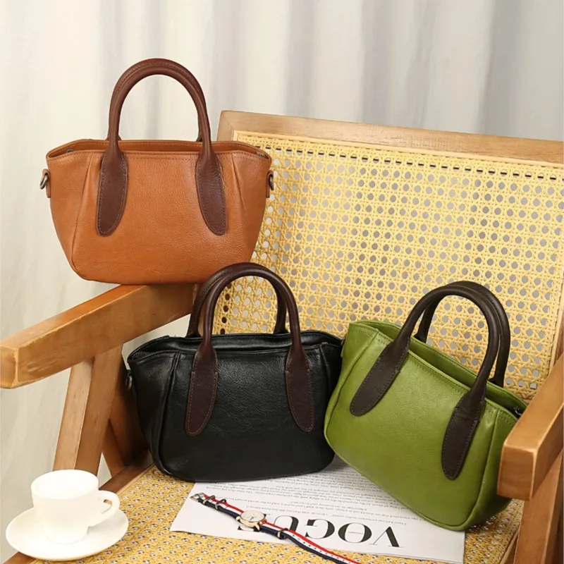 

Johnature Retro Mini Bag 2025 Summer New Genuine Leather Handbag Simple And Versatile Large Capacity Shoulder & Crossbody Bags