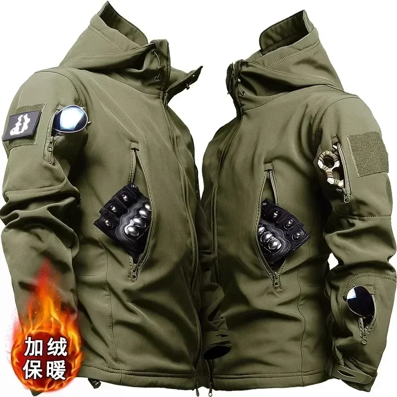 Work Wear Sets Men Winter US  Suit Outdoor Tactical Windproof Waterproof Multi-Pocket Jakcet Soft Shell Hooded Sharkskin