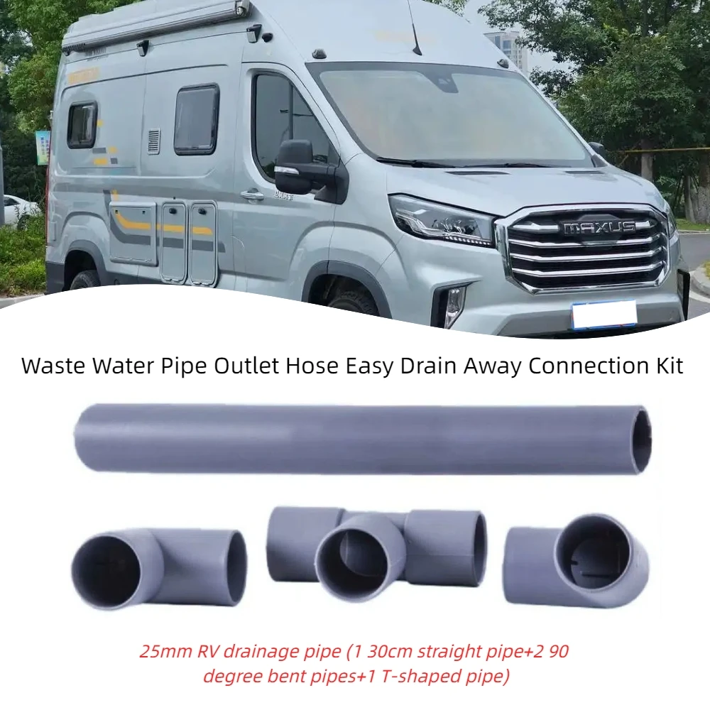 

Caravan Waste Water Outlet Pipe Connection Kit 25mm Waste Water Pipe Outlet Hose Easy Drain Away Connection Kit
