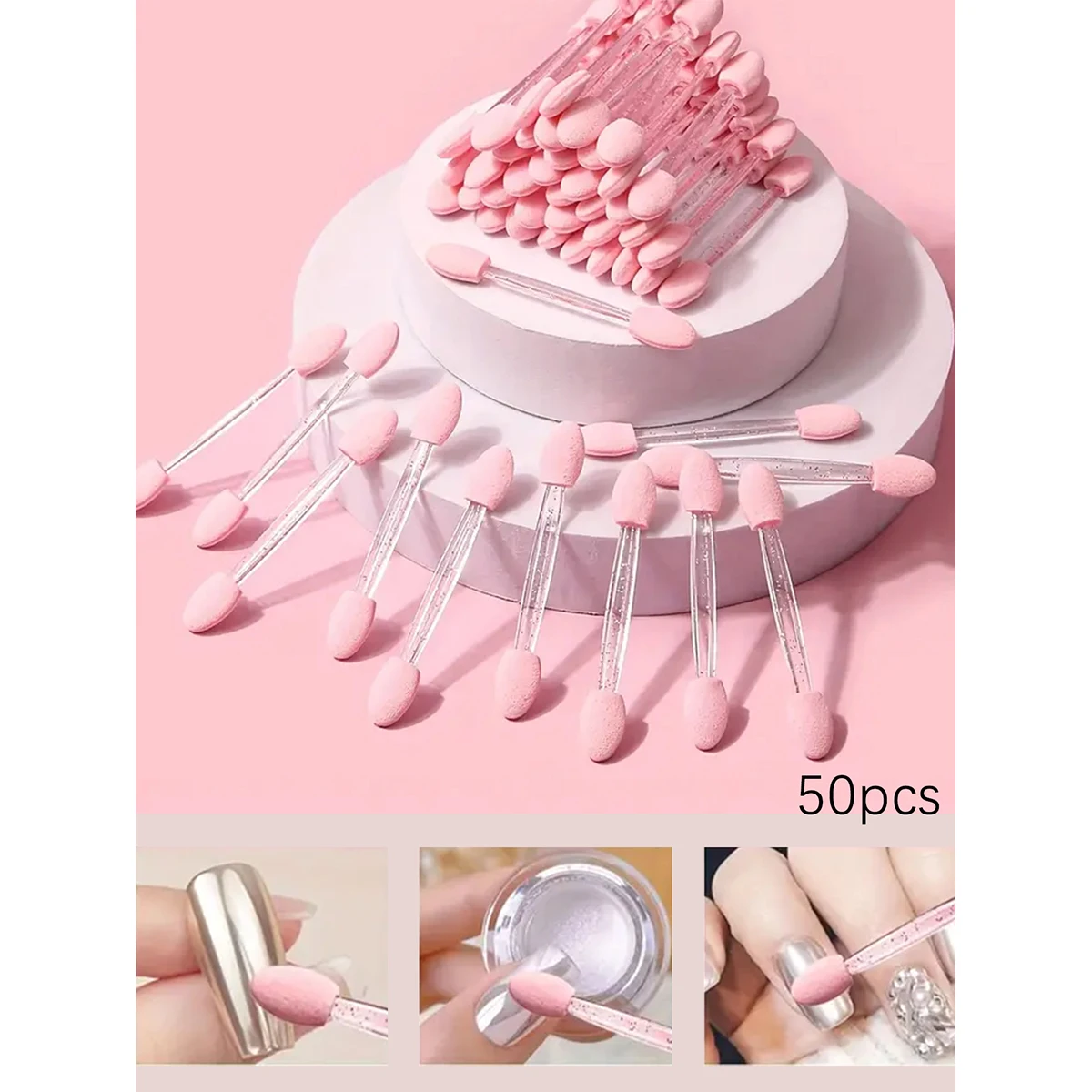 Nagelkunstpinsel, doppelseitig, chromfarben, rosa, schwarz, multifunktionaler Nagelpinsel, Nagelpuder-Applikator, Schwammstäbchen, Nagelzubehör